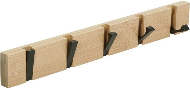 Moderner Garderobenhaken aus Holz mit 5 beweglichen Haken für Jacken, Mäntel, Schals, Handtaschen und mehr, Natur