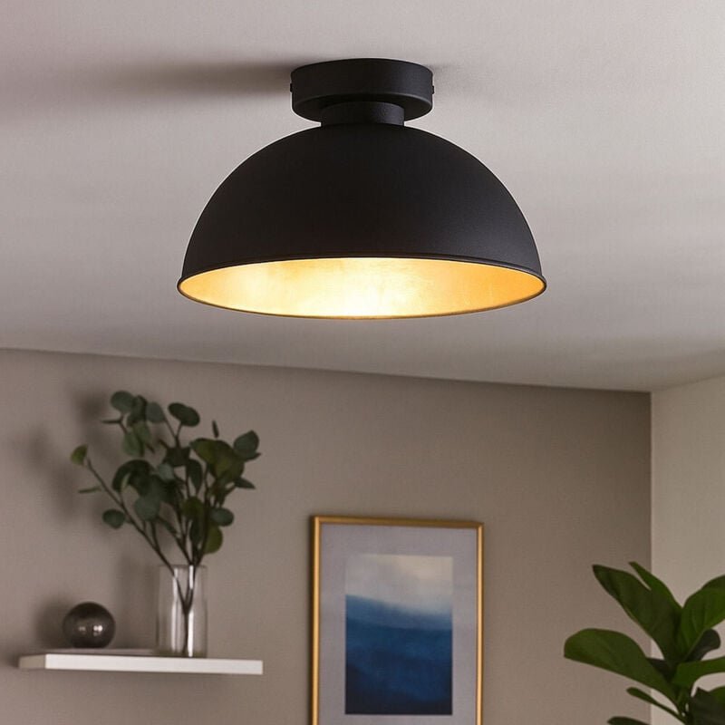 Deckenlampe schwarz gold Deckenleuchte rund Wohnzimmerlampe Retro, Metall, schwarz, 1x LED 7W 806Lm warmweiß, DxH 31x19 ...