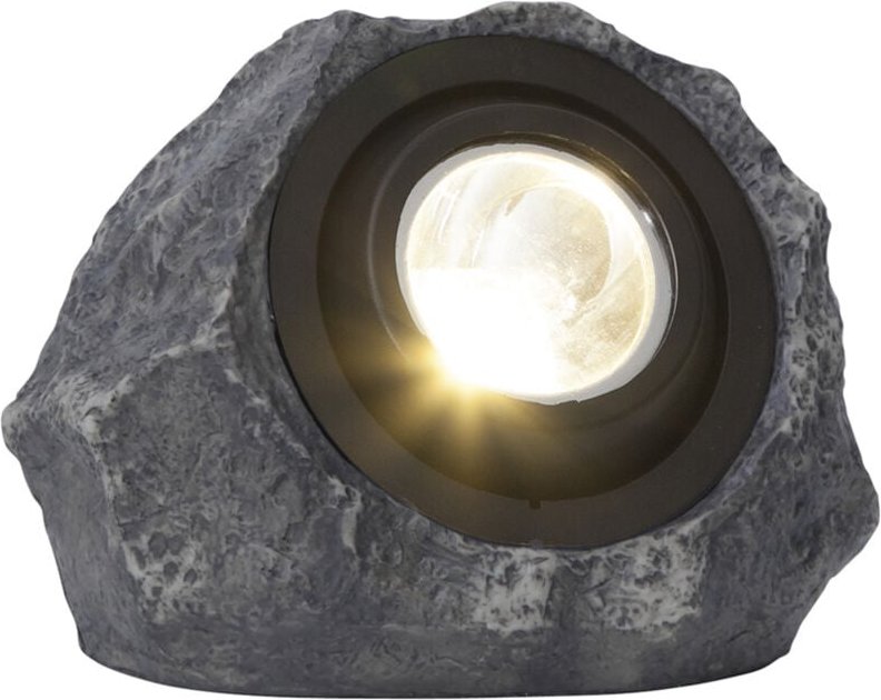 Star Trading Solardekoration Rocky, Strahler, Stein, Grau, led, Dämmerungssensor, Warmweiß, Außenbereich, 20 cm