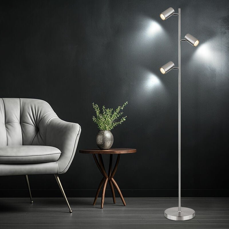 Stehlampe Standleuchte 3 Leuchten schwenkbare Stehlampe Stehleuchte Wohnzimmer Modern silber, 3 Flammig, Metall, 3x GU10...