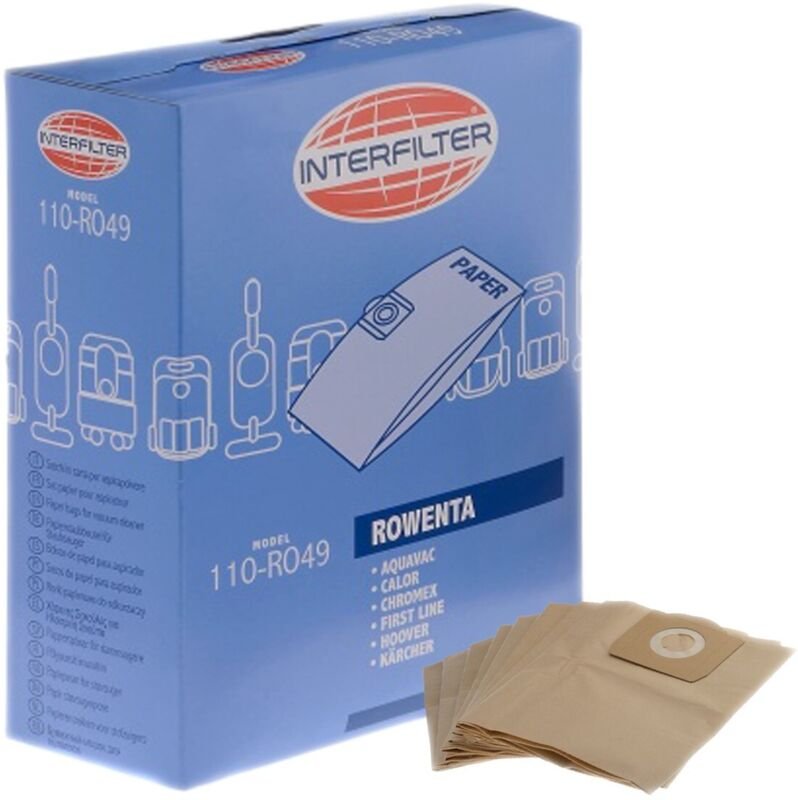 Ersatzteil - Schachtel mit 8 Papierbeuteln - - ROWENTA, KARCHER, AQUAVAC, HOOVER, CHROMEX, DELONGHI, FIRSTLINE, HITACHI,...