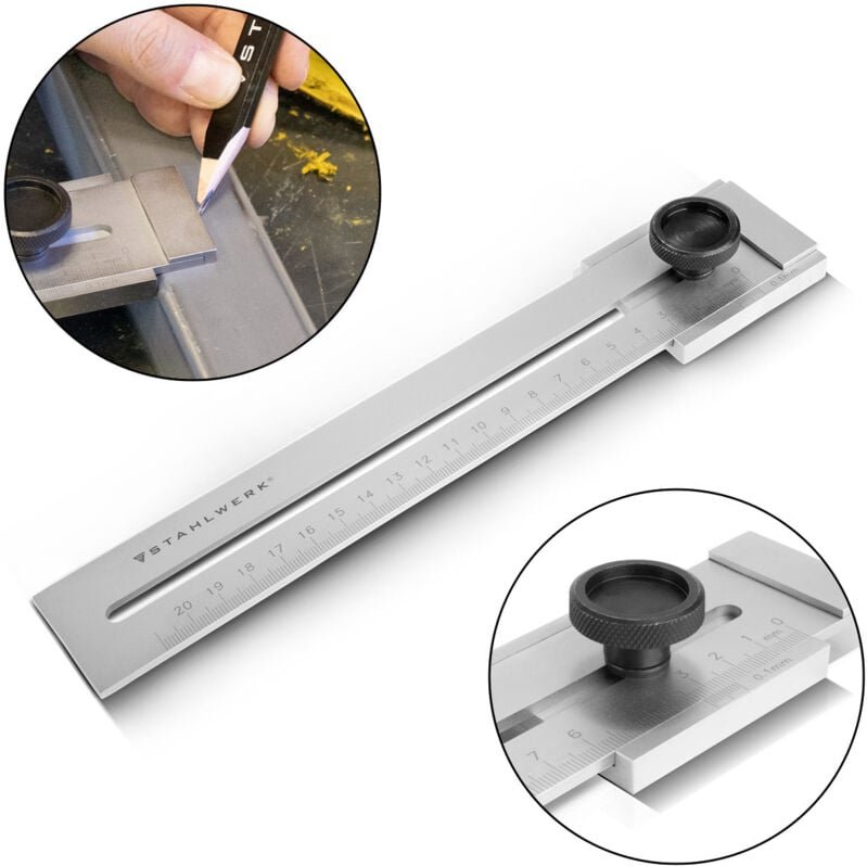 Stahlwerk - Streichmaß mit 200 mm Messbereich und 0,1 mm Nonius aus Edelstahl