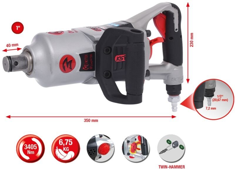 Kstools - 1' superMONSTER Hochleistungs-Druckluft-Schlagschrauber, 3405Nm