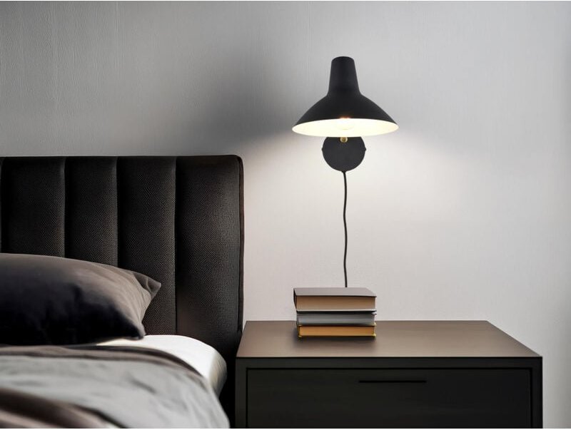 Retro led Wandleuchte mit Stecker und Schalter Schwarz, Tiefe 38cm