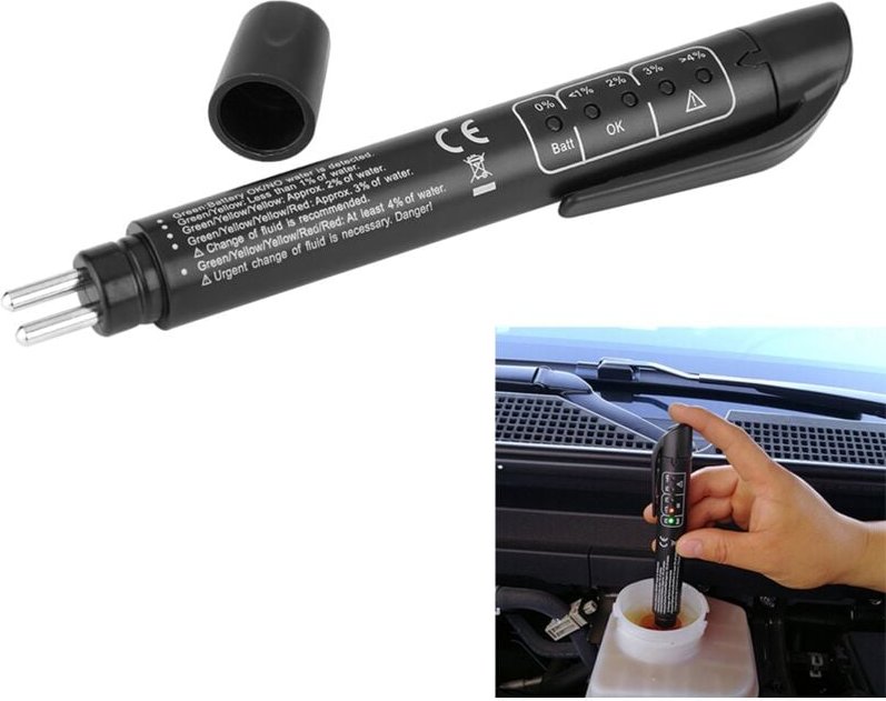 Ej.life - BremsflüSsigkeitstester, Schwarz Digitaler BremsflüSsigkeitstester ÖLqualitäTsprüFstift mit 5 LED-Leuchten FüR...