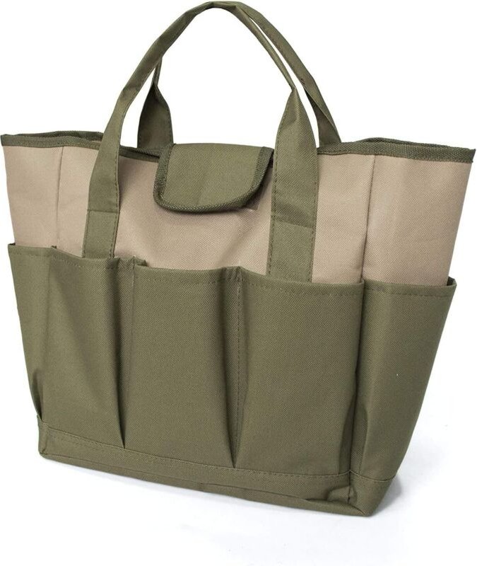 (Grün+Kahki)Gartenwerkzeugset, Gartentasche mit mehreren Taschen für Gartenwerkzeugset, Gartenwerkzeugtasche