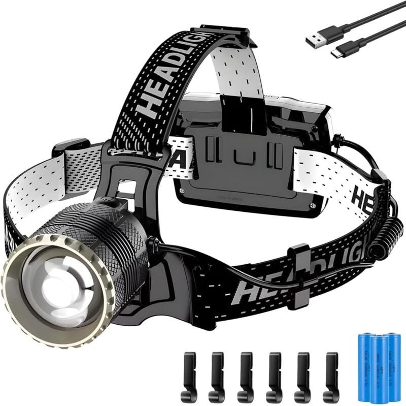 Lablanc - Wiederaufladbare USB-C-LED-Stirnlampe, ultra-leistungsstark, 90.000 Lumen, 4 Modi, Stirnlampe mit Sensor, 9000...