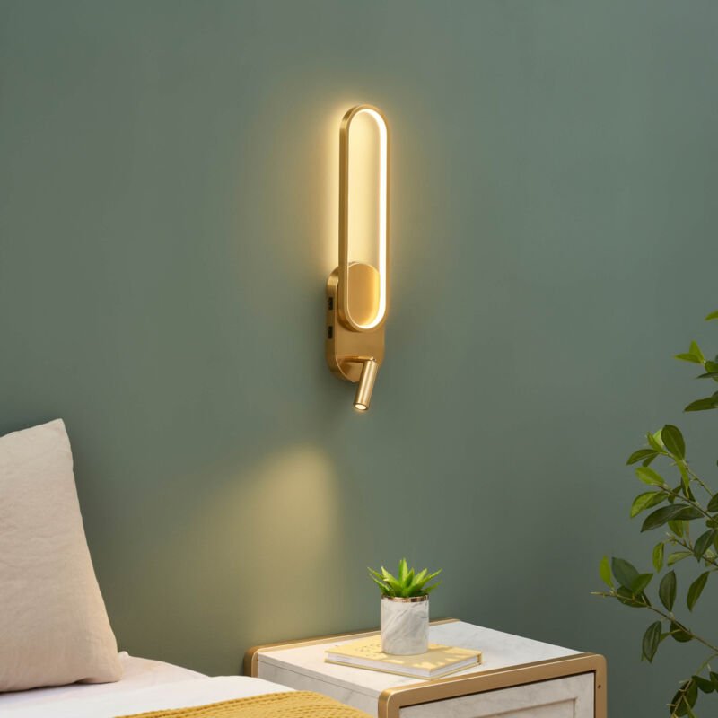 LED-Wandleuchte aus Messing mit Leselicht und Doppelschalter - Jena