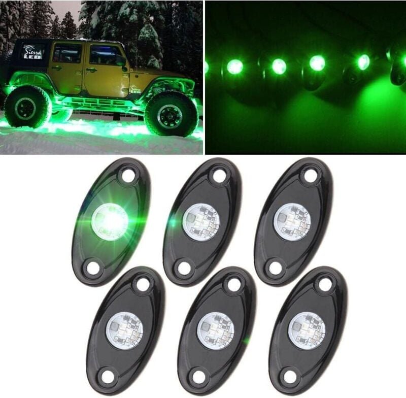 6er-Pack grünes LED-Rock-Light-Kit mit 6 Pods für Geländewagen, lkw, Auto, atv, suv, Motorrad, Unterbodenbeleuchtung, Tr...