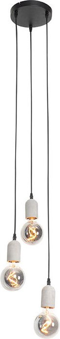 Industrielle Hängelampe schwarz mit runden 3-Lichtern aus Beton - Pedra