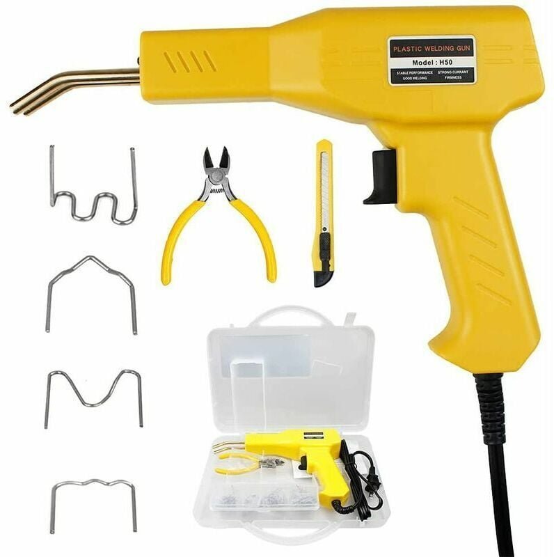 Thumbnail - Saldatrice per plastica da 50 W, Kit di riparazione paraurti auto con 400 punti metallici, morsetti, coltello, Kit di sa...