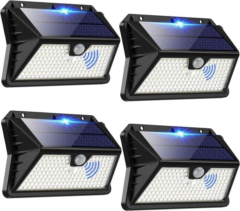 Solarleuchten für den Außenbereich, 【4er-Pack】 3 Modi Flutlichtbeleuchtung mit Sensor, 185 LED Solarstrahler IP65 wasser...