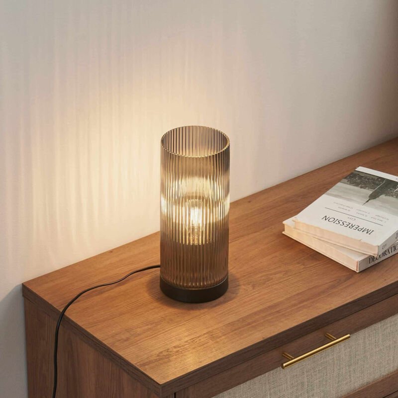 Moderne Tischlampe zylindrisch aus Rauchglas - Liantha