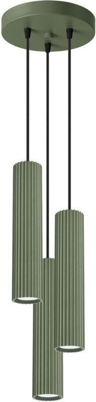 Licht-erlebnisse - Hängelampe Aluminium 19,5 cm breit h: max. 108 cm Olivgrün GU10 3-flammig Modern Pendelleuchte