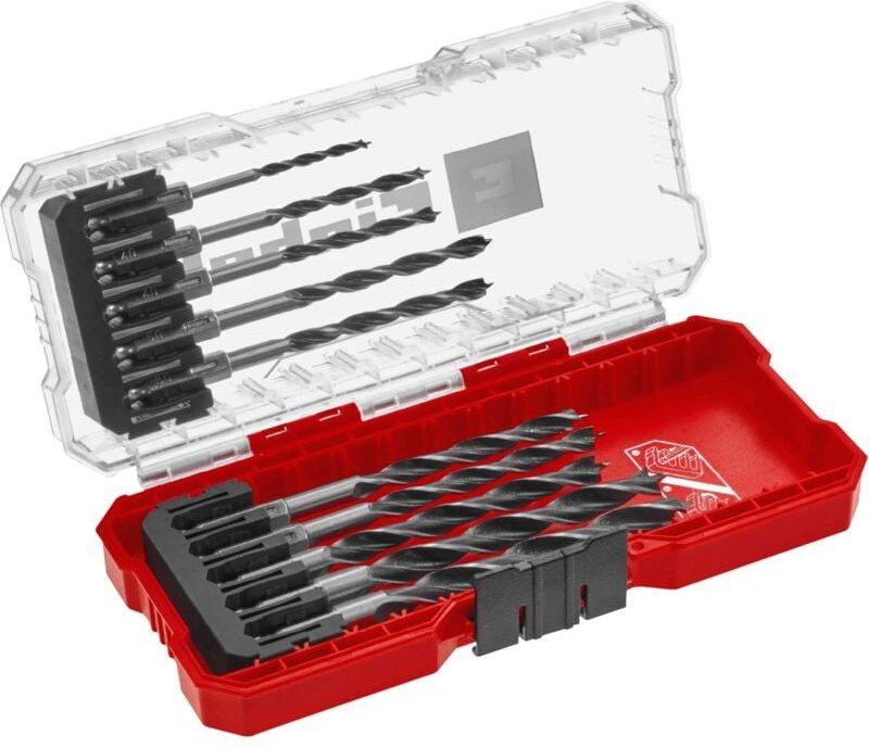 Einhell - s-case 10-tlg. Holzbohrer-Set (zweispiralig, aus rollgewalztem C45 Werkzeugstahl, e 6.3 Schaft, 3-Punkt-Anschl...