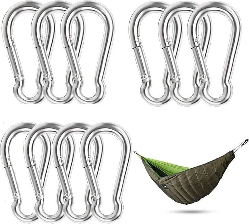 10 Stück Karabinerhaken aus Edelstahl, wasserdicht, rostbeständig, langlebig, für Sport, Hängematte, Angeln, Schaukel, C...