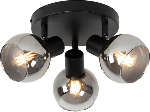 Deckenleuchte schwarz 35 cm mit Rauchglas 3-Licht - Vidro