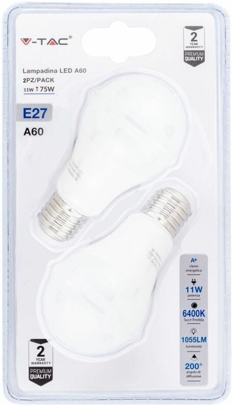 Thumbnail - V-tac - LED-Glühbirne E27 11 w 100 lm/w A60 Kaltweiß (Blisterpackung mit 2 Stück)