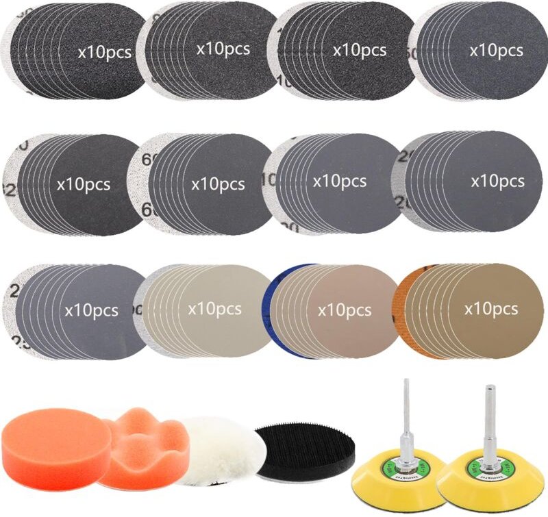 7,6 cm (3 Zoll) Schleifscheiben, Bohrmaschinen-Schleifaufsatz, Scheinwerfer-Restaurierungsset, Schleifpapiersortiment (K...