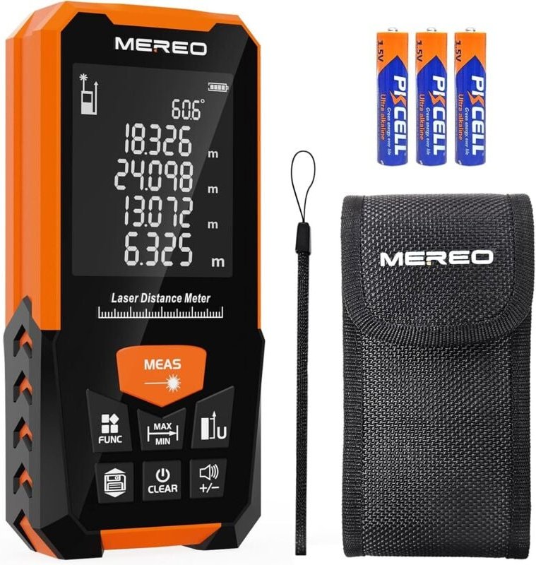 Laser-Entfernungsmesser, 165 Fuß/50 m, digitaler Entfernungsmesser, elektronische Wasserwaage, LCD mit Hintergrundbeleuc...