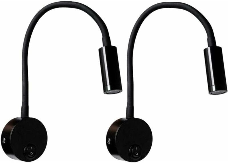 Thumbnail - 2 Stück schwarze 3-W-Wandleselampe, flexibel verstellbare Hals-Wandleuchte aus Aluminium, Schreibtischlampe für die Auge...