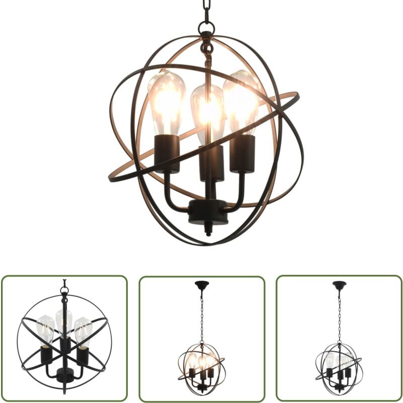 The Living Store - Hängelampe Schwarz Kugel 3 x E27-Fassung - Hängeleuchte Schwarz - Metall Hängelampe - Kugellampe - Es...