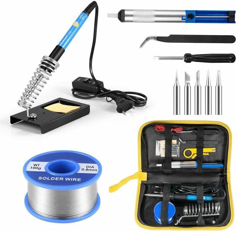 INHHUB Lötkolben-Set, 60 W, 220 V, einstellbare Temperatur, Entlötpumpe, Lötkolben-Drahthalter mit 5 Lötspitzen, Pinzett...
