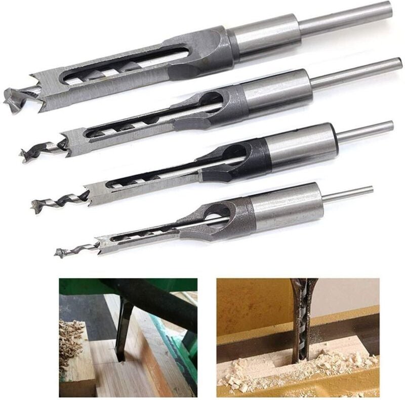 4-teiliges Vierkantlochbohrer-Set aus Stahl, Holzbearbeitungswerkzeug-Set (6,4/8/9,5/12,7 mm)