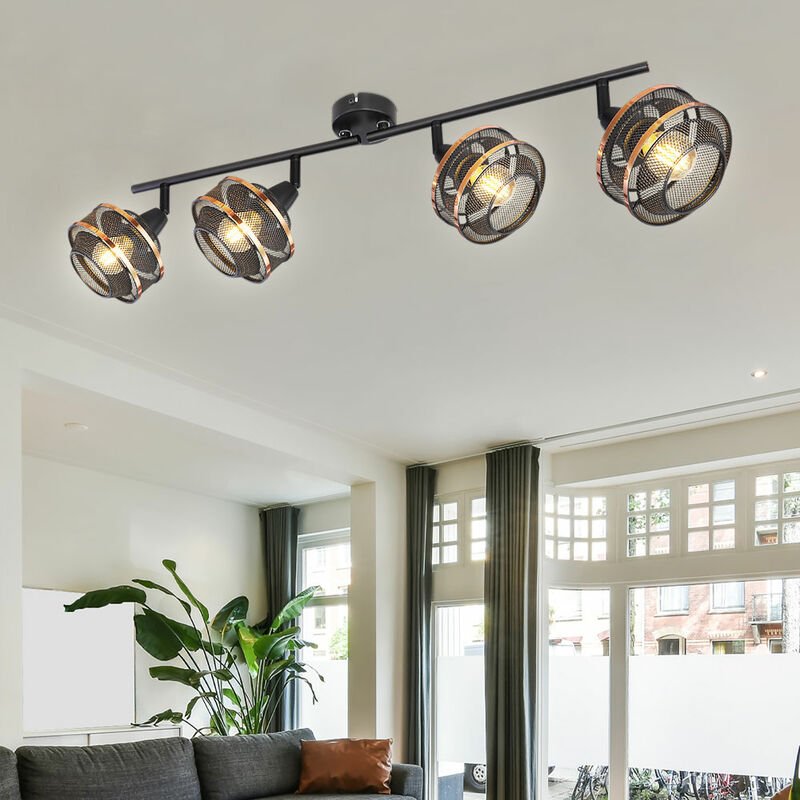 Deckenstrahler Wohnzimmerlampe Spotleiste Deckenleuchte Spotstrahler, verstellbare Spots, Metall, schwarz goldfarben, Gi...