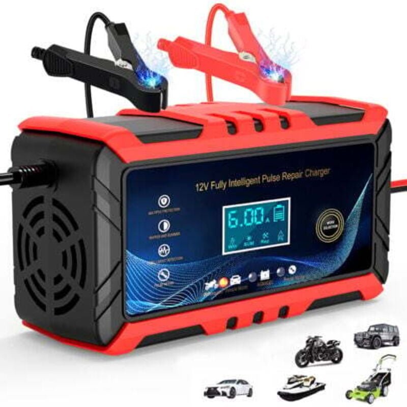 Gabrielle - 6A 12V Autobatterieladegerät, LCD-Motorradbatterieladegerät mit LCD-Touchscreen für LKW/AGM/Gel/WET/SLA, meh...