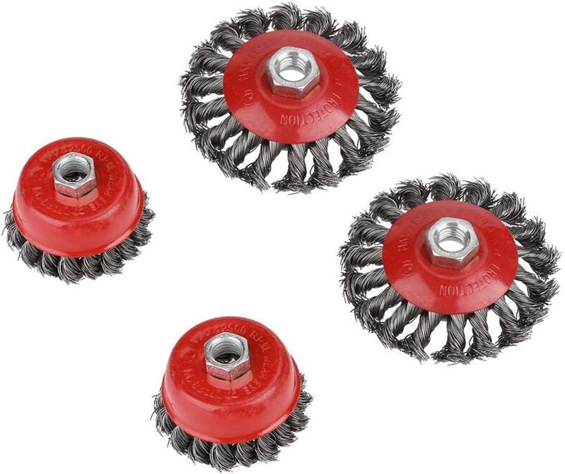 Csparkv - 4 Stück Flex Winkelschleifer-Drahtbürsten, Getränkebürste, Kegelbürsten, Winkelschleifer-Zubehör, Twist Knot M...