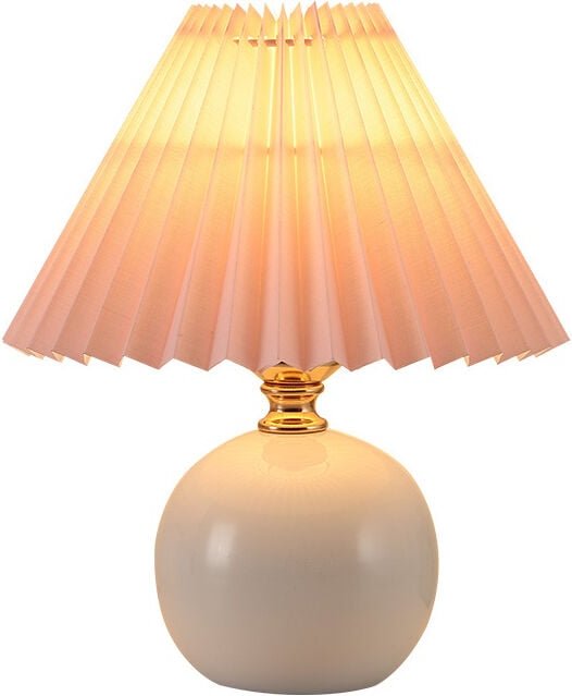 Tonchean - Nordische Nachttischlampe, kleine Tischlampe, warmes Licht, E27, plissierter Stofflampenschirm, Keramiksockel...