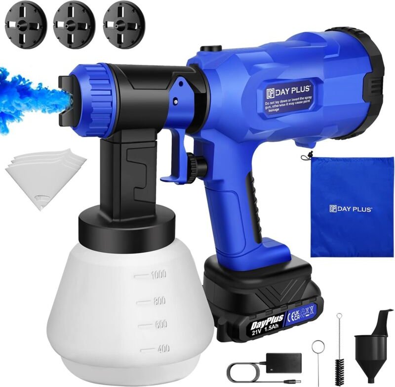 Kabelloses und akkubetriebenes HVLP-Airless-Farbspritzgerät-Set, elektrische Spritzpistole, Wandzaun mit 1500-mAh-Akku u...