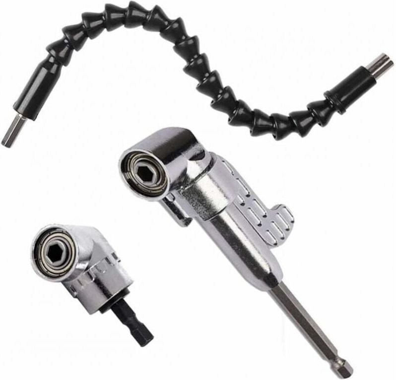 Rechtwinkliger Bohrer (1 Stück kurz + 1 Stück lang) und 1 Stück 30 cm flexibler Schaft-Schraubendrehersatz, 105-Grad-Win...