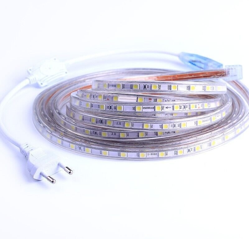 m LED-Streifen – Warmweiß, 5050 SMD-Streifen, 60 LEDs/m, helle Hintergrundbeleuchtung, 220–230 V, IP65 wasserdicht, DIY-...