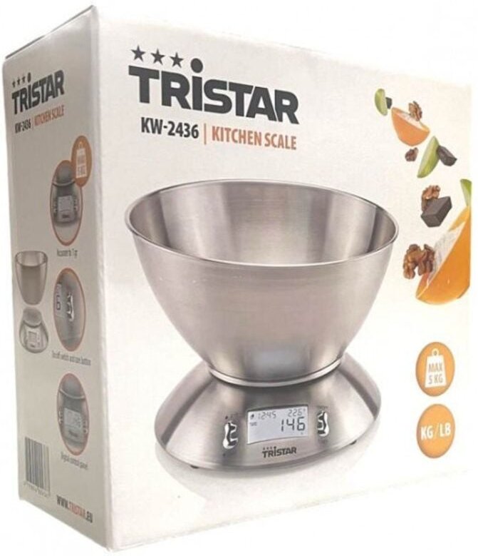 Tristar - Edelstahl Küchenwaage digital, Tara-Funktion, Timer, 1g-5kg