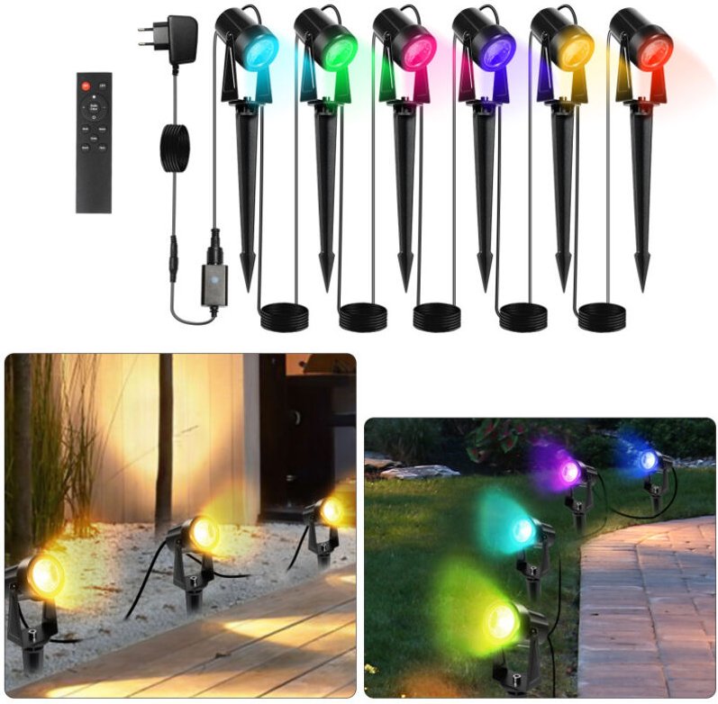 Led Gartenstrahler mit Erdspieß 6er Set, Gartenleuchte Gartenbeleuchtung mit Stecker Wasserdicht IP65 rgb - Swanew