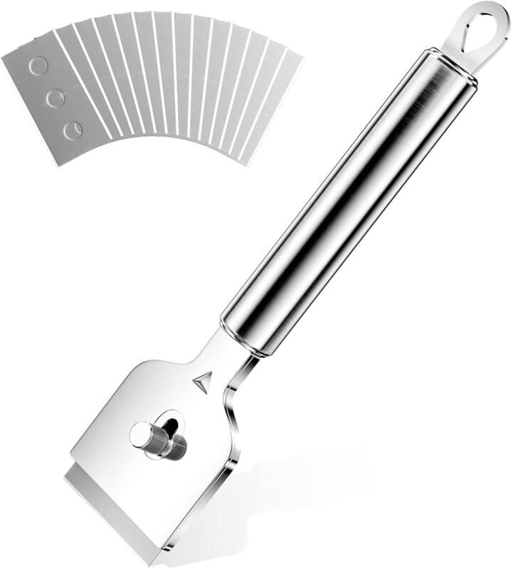 Thumbnail - Linghhang - Profi Ceranfeldschaber mit 16 Ersatzklingen aus Metall, Induktionsherdschaber, Glasschaber, für die Reinigun...