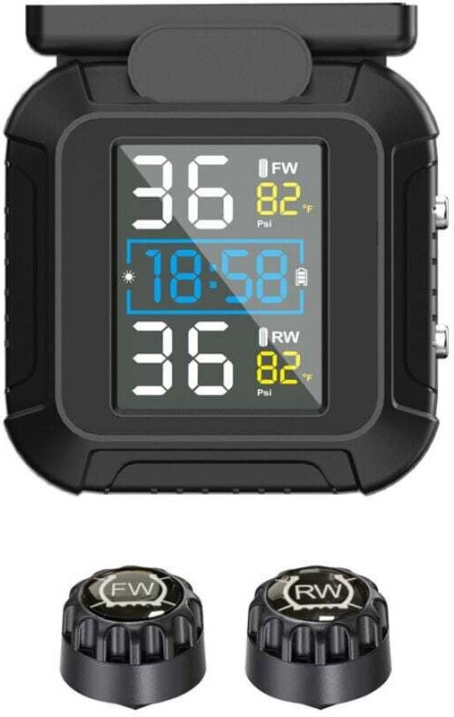 Drahtloses Reifendruckkontrollsystem für Motorräder (TPMS), wiederaufladbar über USB, mit 2 externen Sensoren, digitalem...