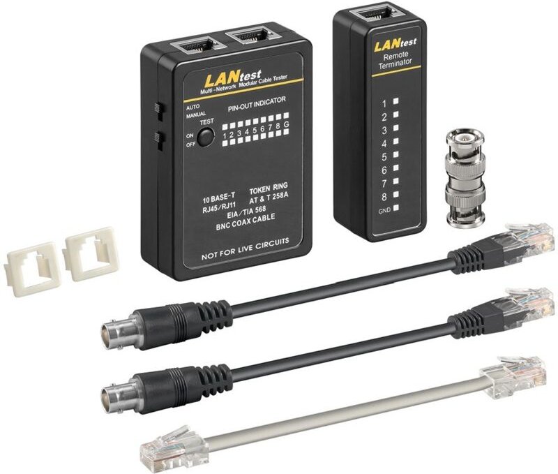 Netzwerk-Kabeltester-Set, zur Prüfung von Netzwerk-Verbindungen mit cat 5, cat 6 oder cat 7 und isdn.