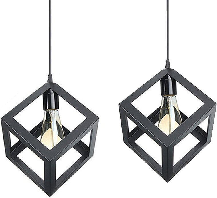 2er Pendelleuchte Würfel, Kreative Kronleuchter im Industri Stil, Hängelampe mit Metall Käfig E27 Lampenfassung für Wohn...