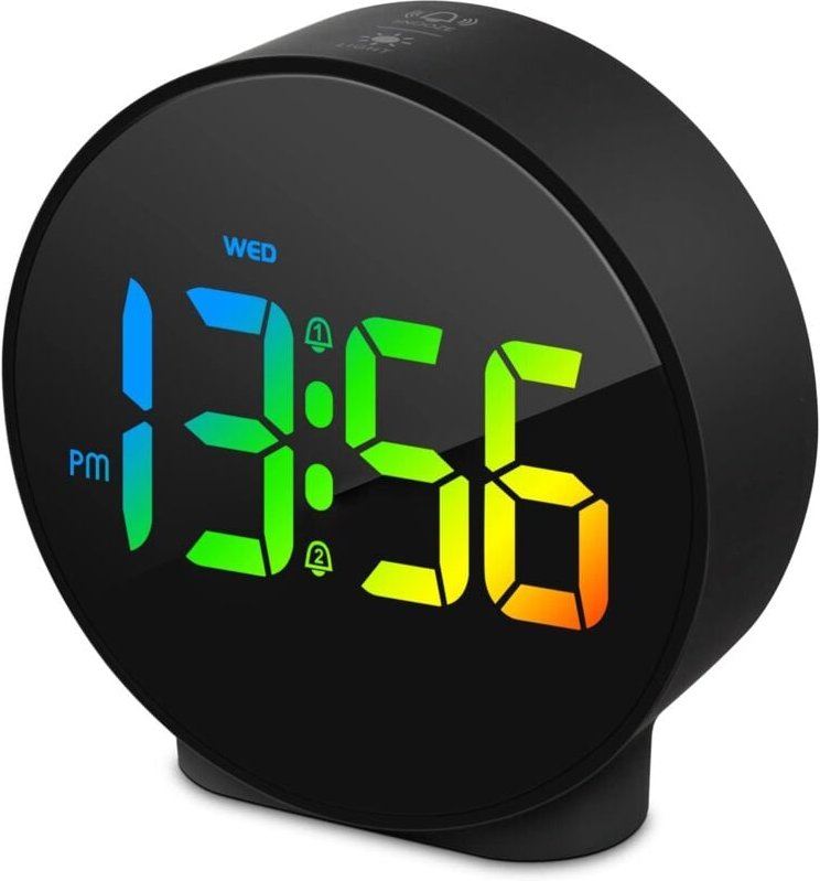 Jusch - Kleiner LED-Digitalwecker mit Wochenanzeige, 2 Alarme mit Schlummerfunktion, einstellbare Helligkeit, kleine mod...