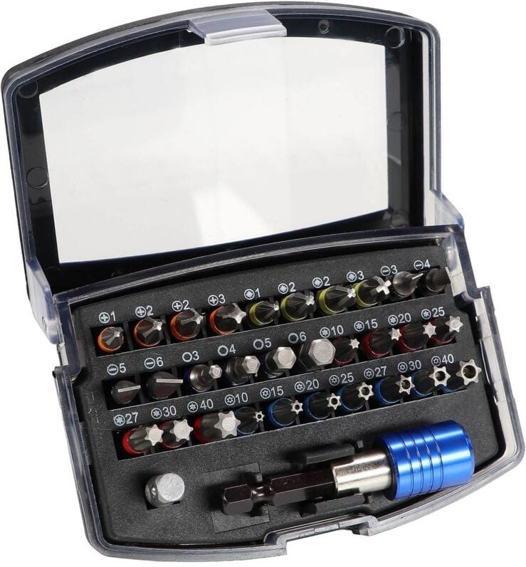 Bitsatz S2 Stahl 32 teilig Box mit Gürtelclip Bit Set mit Magnet Schnellwechsel Bithalter