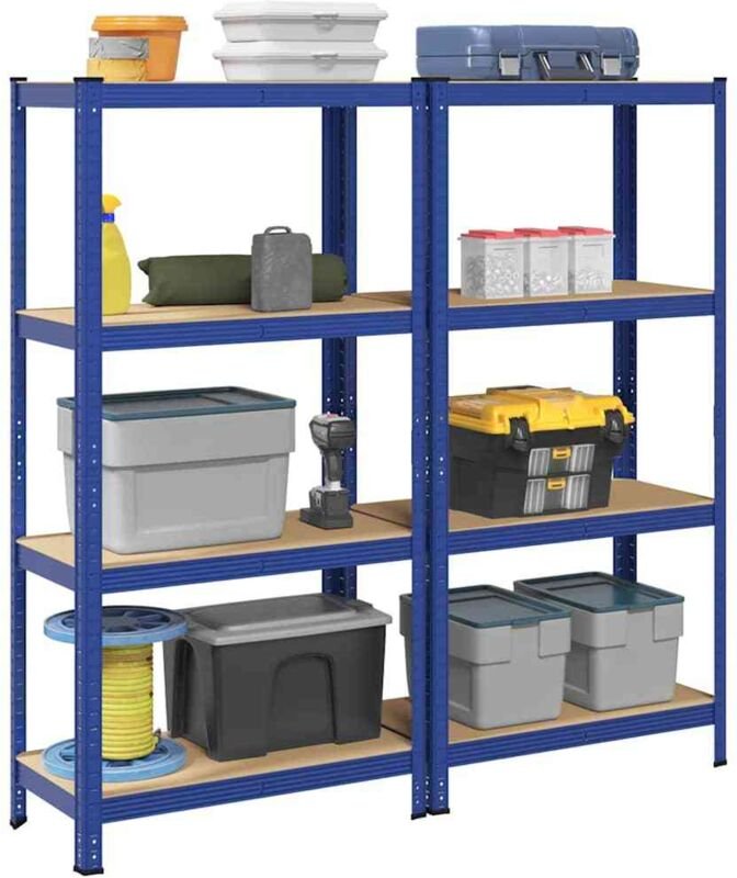 Thumbnail - Lagerregale mit 4 Böden 2 Stk. Blau Stahl & Holzwerkstoff Vidaxl