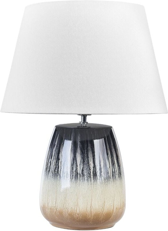 Tischlampe Grau und Beige Keramik 63 cm Weißer kegelförmiger Schirm Handgefertigt Nachttisch Wohnzimmer Schlafzimmer Bel...