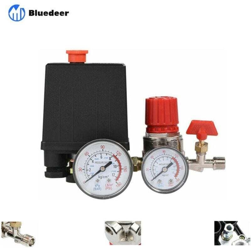 Luftkompressorventil mit Regler und Druckschalter – Kleines Modell mit Manometern – Bluedeer