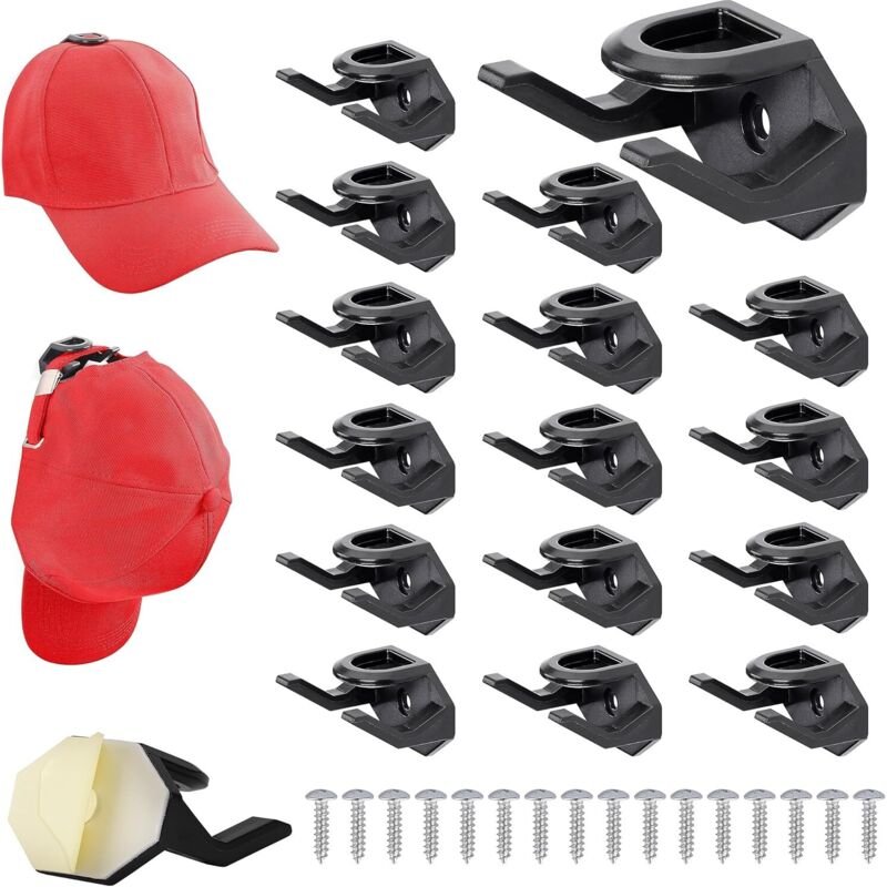 Csparkv - 16 Stück schwarze selbstklebende Huthaken – selbstklebender Huthalter zur Wandmontage für Baseballkappen – Wan...