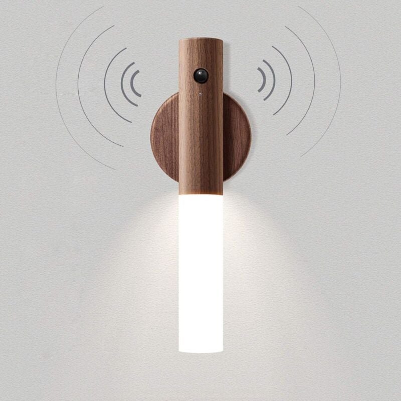 LED-Wandlampe aus Holz, batteriebetrieben, Nachtlicht für Kinder, kabelloser Bewegungsmelder, tragbare Vintage-Schrankla...