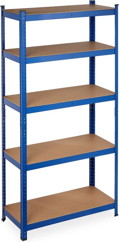 Schwerlastregal, Traglast 875 kg, 5 Ebenen, zum Stecken, Keller, Garage, Stahl, HxBxT: 180 x 90 x 40 cm, blau - Relaxday...