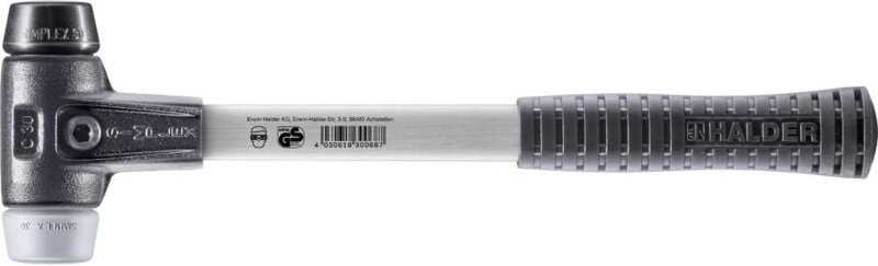 Simplex Schonhammer ø 30 mm Gummi schwarz / TPE-mid grau mit verstärktem Tempergussgehäuse und Fiberglasstiel - Halder
